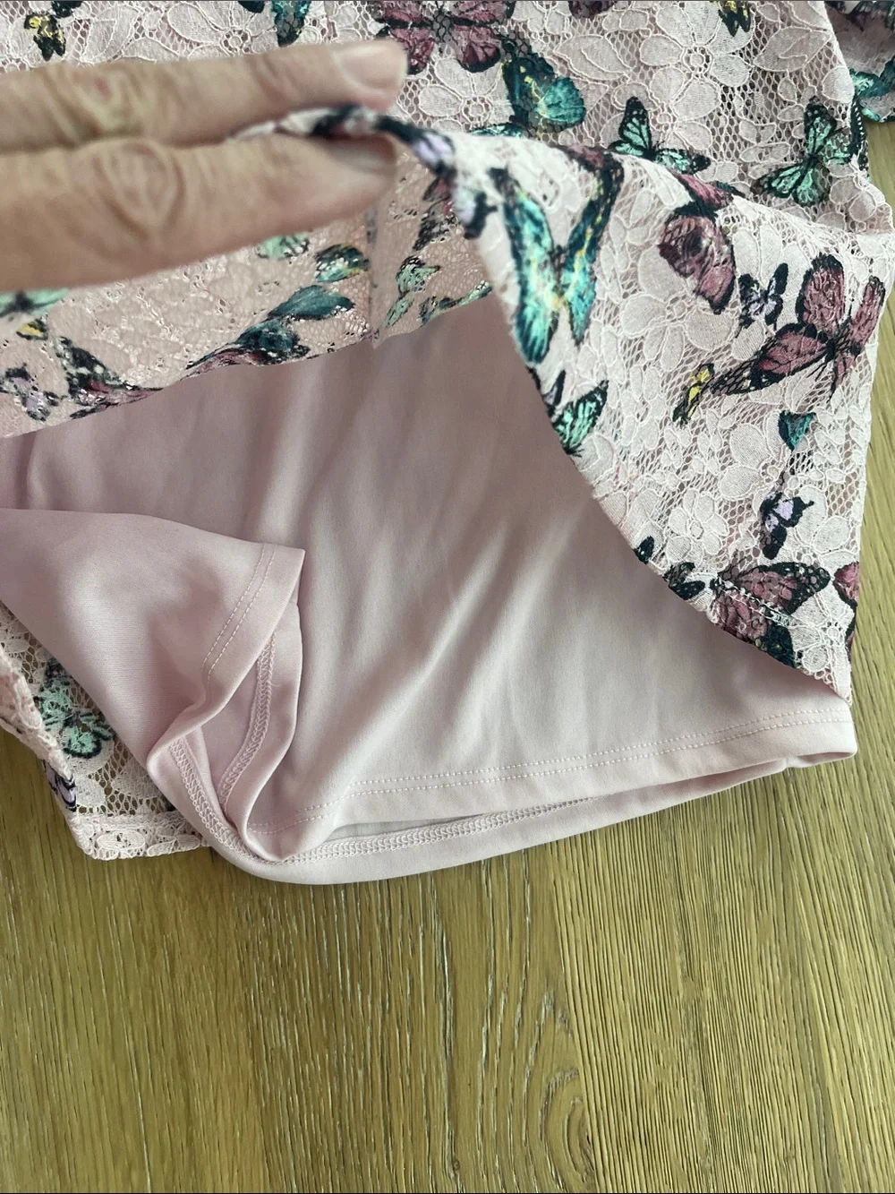 Justice Pink Lace Top with Teal and Purple Butterfly Print